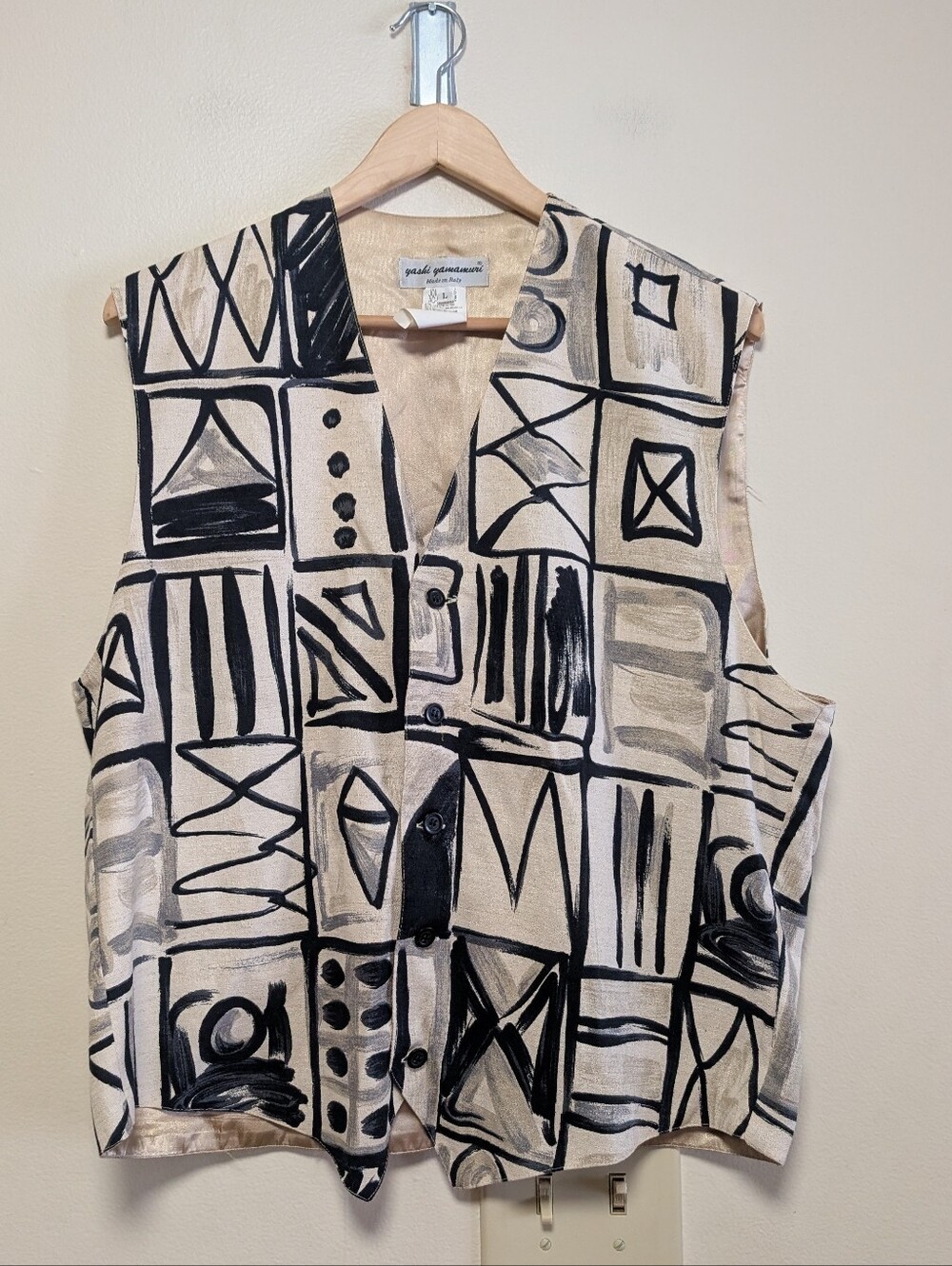 Yoshi Yamamuri Made in Italy Abstract Art Vest Large Black Beige